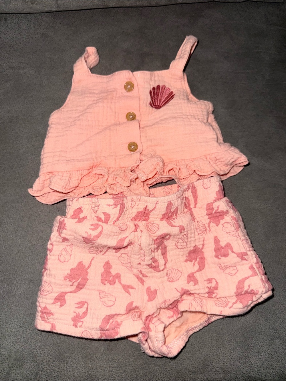 Disney Baby Girl Little Mermaid Gauze Tank & Shorts Set 12 Months